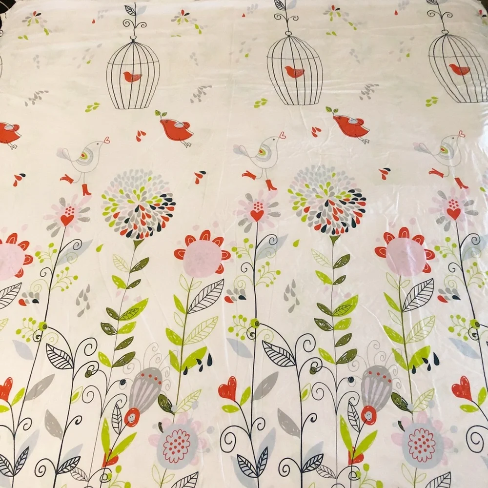 Whimsical Birdcage Flowers Birds w Rain Boots Duvet Cover & 2 Shams Reversible